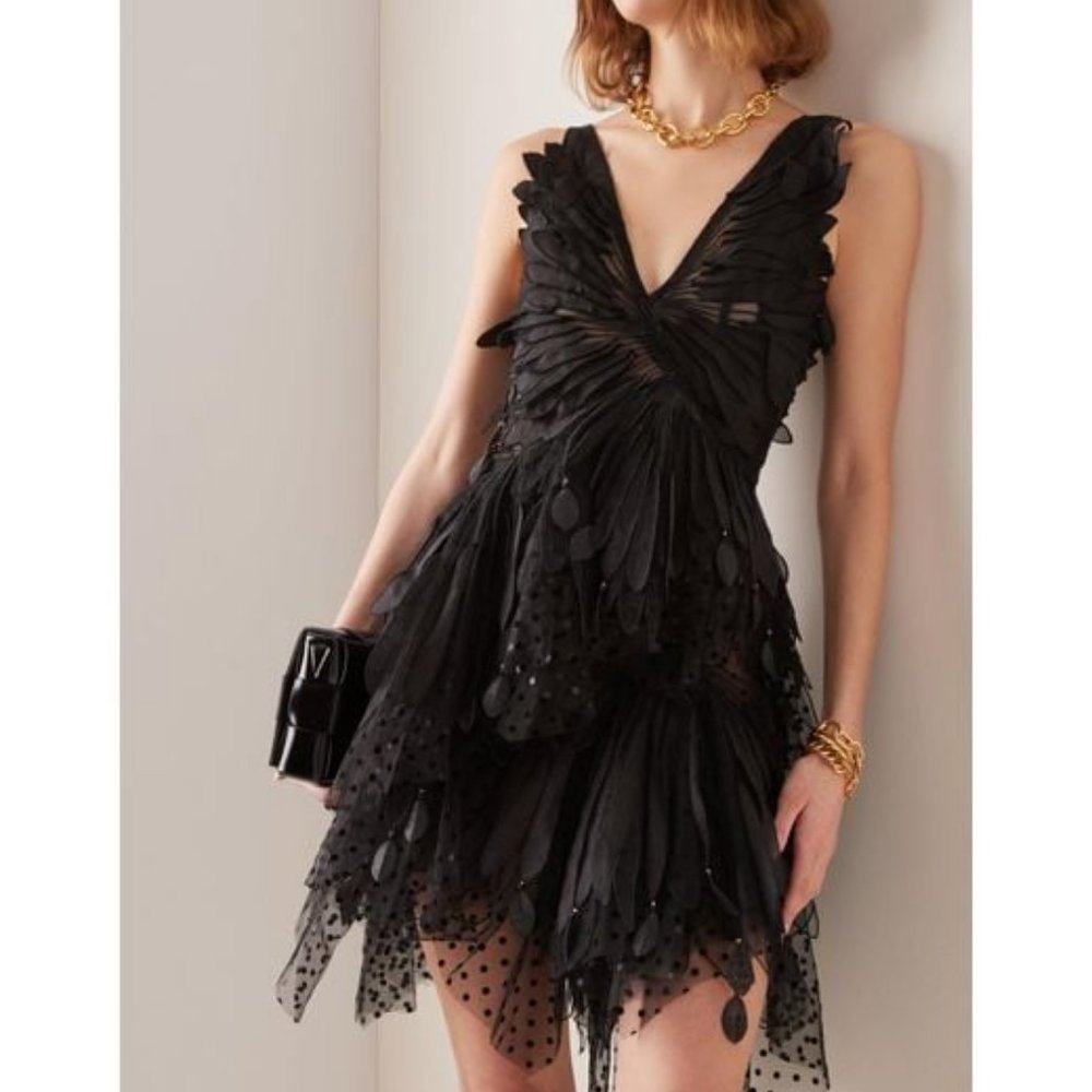 NWT Authentic Zimmermann Rhythmic Fluted Mini dress size AU 1 Black